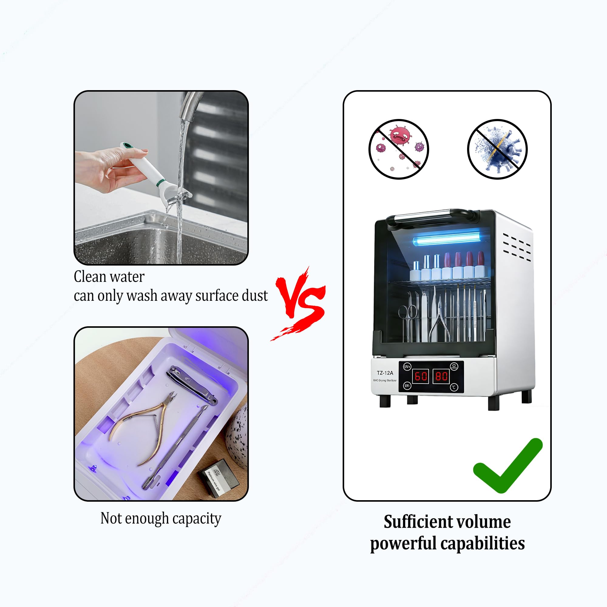 Henlivy Nail Tool Cleaning Cabinet – Large Capacity Stainless Steel, Drying, 60-Min Timer & Temp Control, 110V
