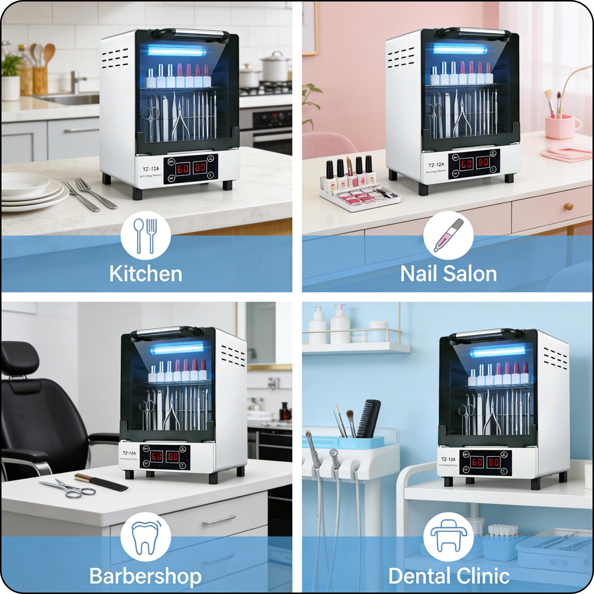 Henlivy Nail Tool Cleaning Cabinet – Large Capacity Stainless Steel, Drying, 60-Min Timer & Temp Control, 110V