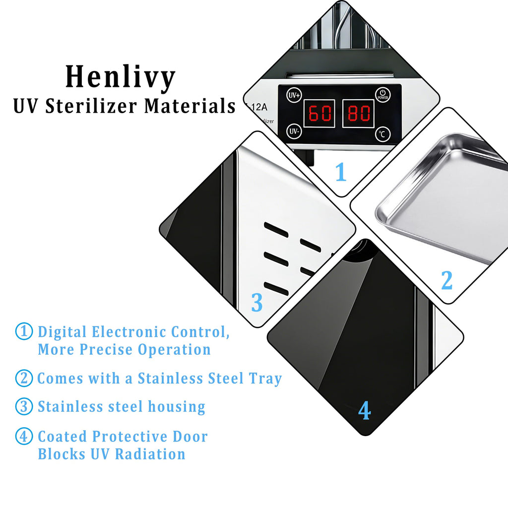 Henlivy Nail Tool Cleaning Cabinet – Large Capacity Stainless Steel, Drying, 60-Min Timer & Temp Control, 110V