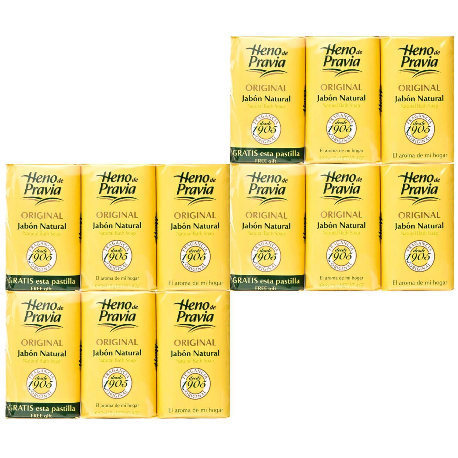 Heno de Pravia: 4 Sets of 2 Soaps + Free 4 oz Pack (12 Soaps)