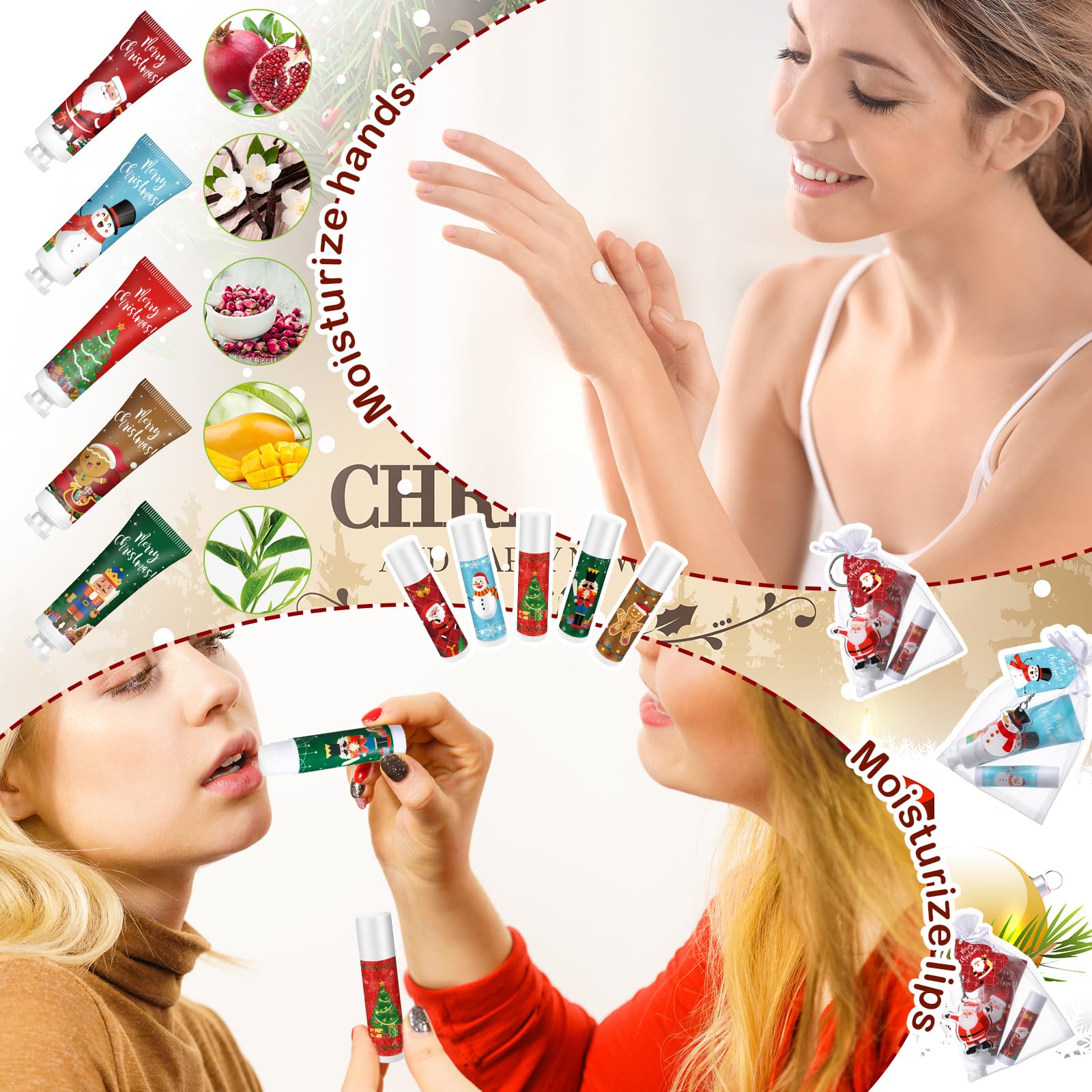 Henoyso 50 Set Christmas Hand Cream & Lip Balm Gift Set – Bulk Holiday Favors