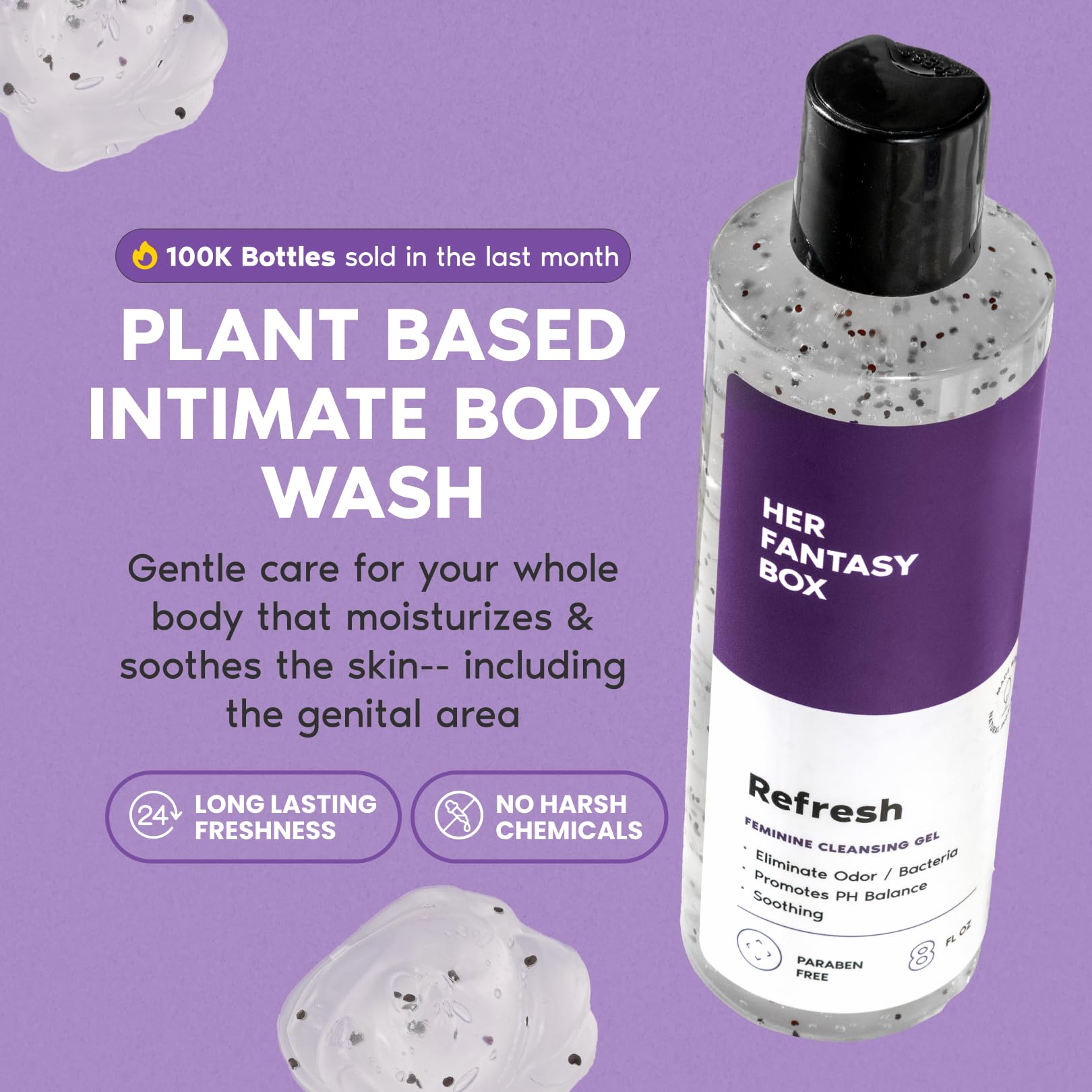 Her Fantasy Box Refresh pH Balancing Shower Gel – Natural Feminine Hygiene, 8 oz