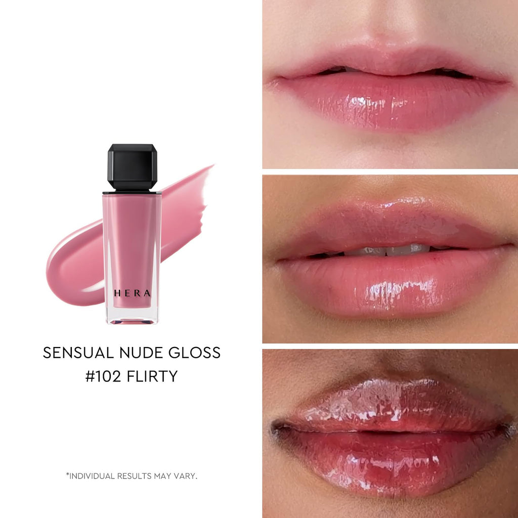 HERA Sensual Nude Lip Gloss #102 Flirty – Sheer, Non-Sticky Hydrating Gloss (0.17 oz)
