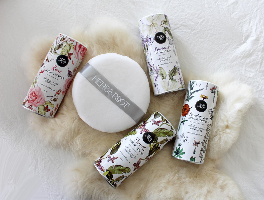 Herb & Root Talc Free Body Dusting Powders – Rose, Vanilla, Sandalwood, Lavender, Jasmine & Gift Set