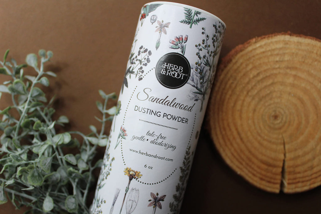 Herb & Root Sandalwood Talc-Free Dusting Powder – Arrowroot, Oats & Magnesium