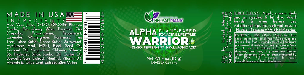 Herbal Mana Alpha Warrior | Fast-Absorbing DMSO Body Cream for Quick Cooling