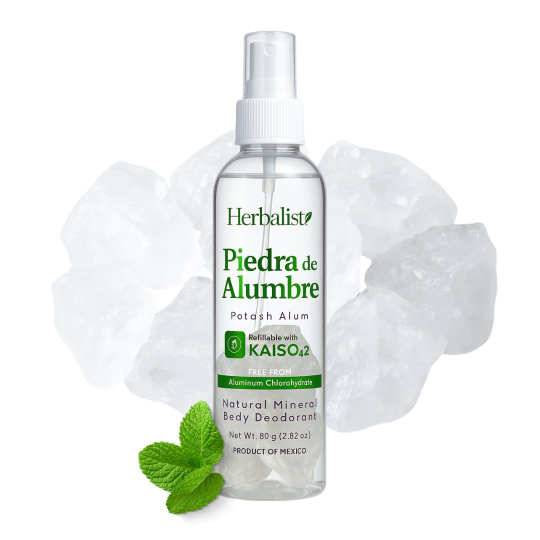 Herbalista 2 Bottles – Natural Alum Crystal Deodorant Spray, Refillable 80g Each – Aluminum-Free, Long-Lasting