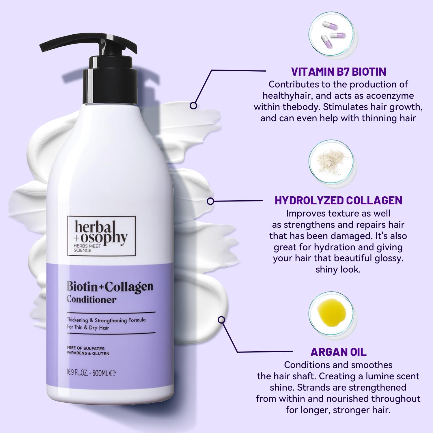Herbalosophy Biotin & Collagen Shampoo & Conditioner Set – Thickening, Repair, Argan Oil, Gluten & Sulfate Free