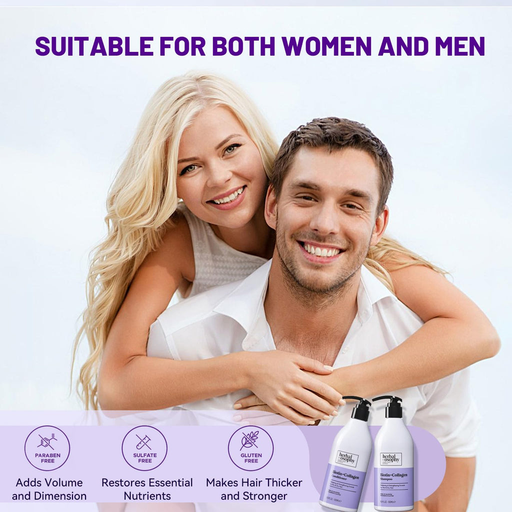 Herbalosophy Biotin & Collagen Shampoo & Conditioner Set – Thickening, Repair, Argan Oil, Gluten & Sulfate Free
