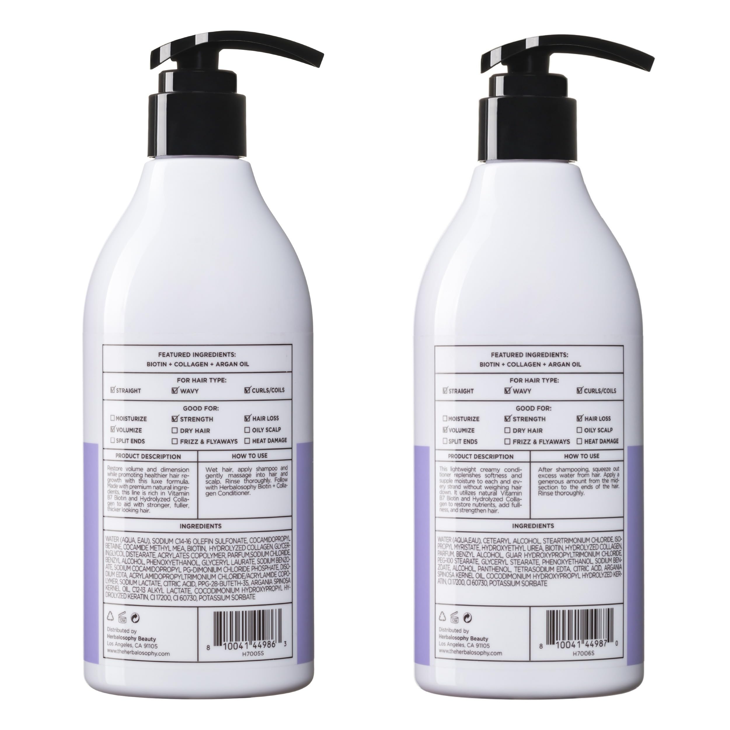 Herbalosophy Biotin & Collagen Shampoo & Conditioner Set – Thickening, Repair, Argan Oil, Gluten & Sulfate Free