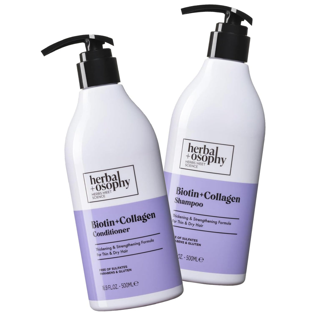 Herbalosophy Biotin & Collagen Shampoo & Conditioner Set – Thickening, Repair, Argan Oil, Gluten & Sulfate Free