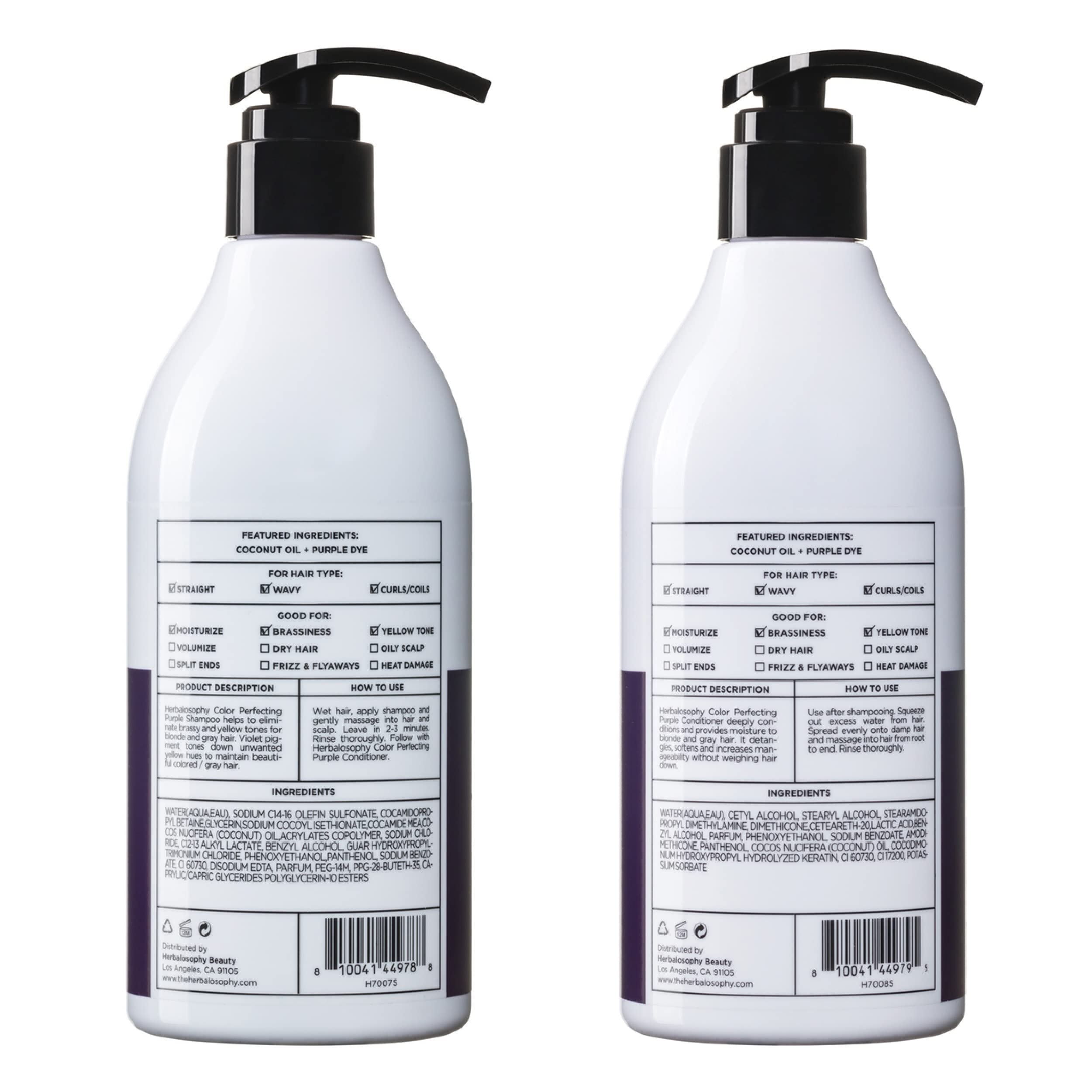 Herbalosophy Purple Shampoo & Conditioner Set for Blonde & Gray Hair – Eliminates Brass & Yellow Tones | 2 x 16.9 fl oz | Sulfate, Paraben & Gluten Free