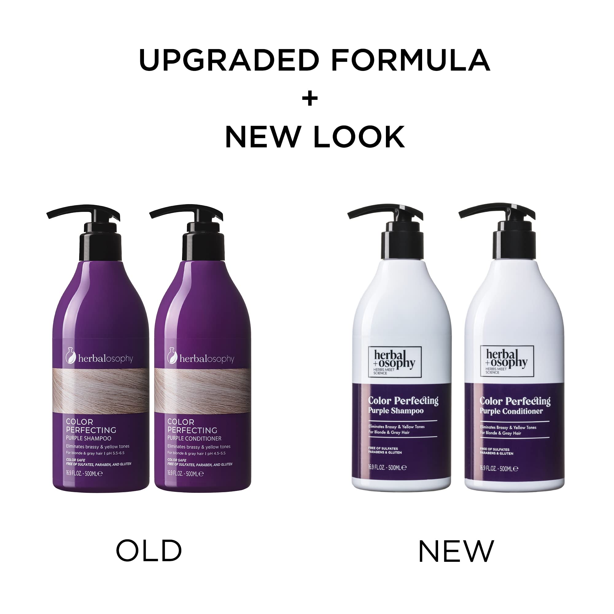 Herbalosophy Purple Shampoo & Conditioner Set for Blonde & Gray Hair – Eliminates Brass & Yellow Tones | 2 x 16.9 fl oz | Sulfate, Paraben & Gluten Free