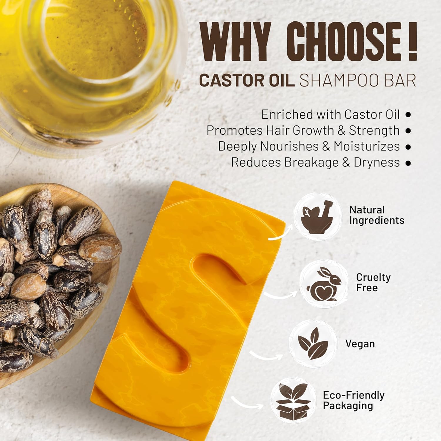 Herbishh Castor Oil Shampoo Bar – Nourishing Solid Shampoo for Hair Growth & Thinning Hair | Pack of 3