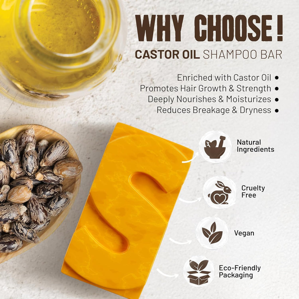 Herbishh Castor Oil Shampoo Bar – Nourishing Solid Shampoo for Hair Growth & Thinning Hair | 3.53 oz Pack of 4