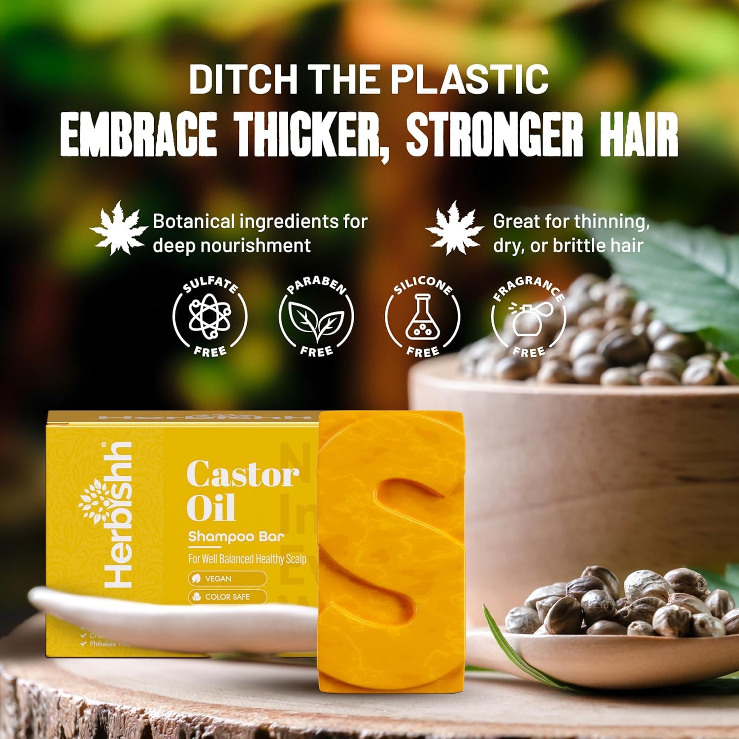 Herbishh Castor Oil Shampoo Bar – Nourishing Solid Shampoo for Hair Growth & Thinning Hair | 3.53 oz Pack of 4