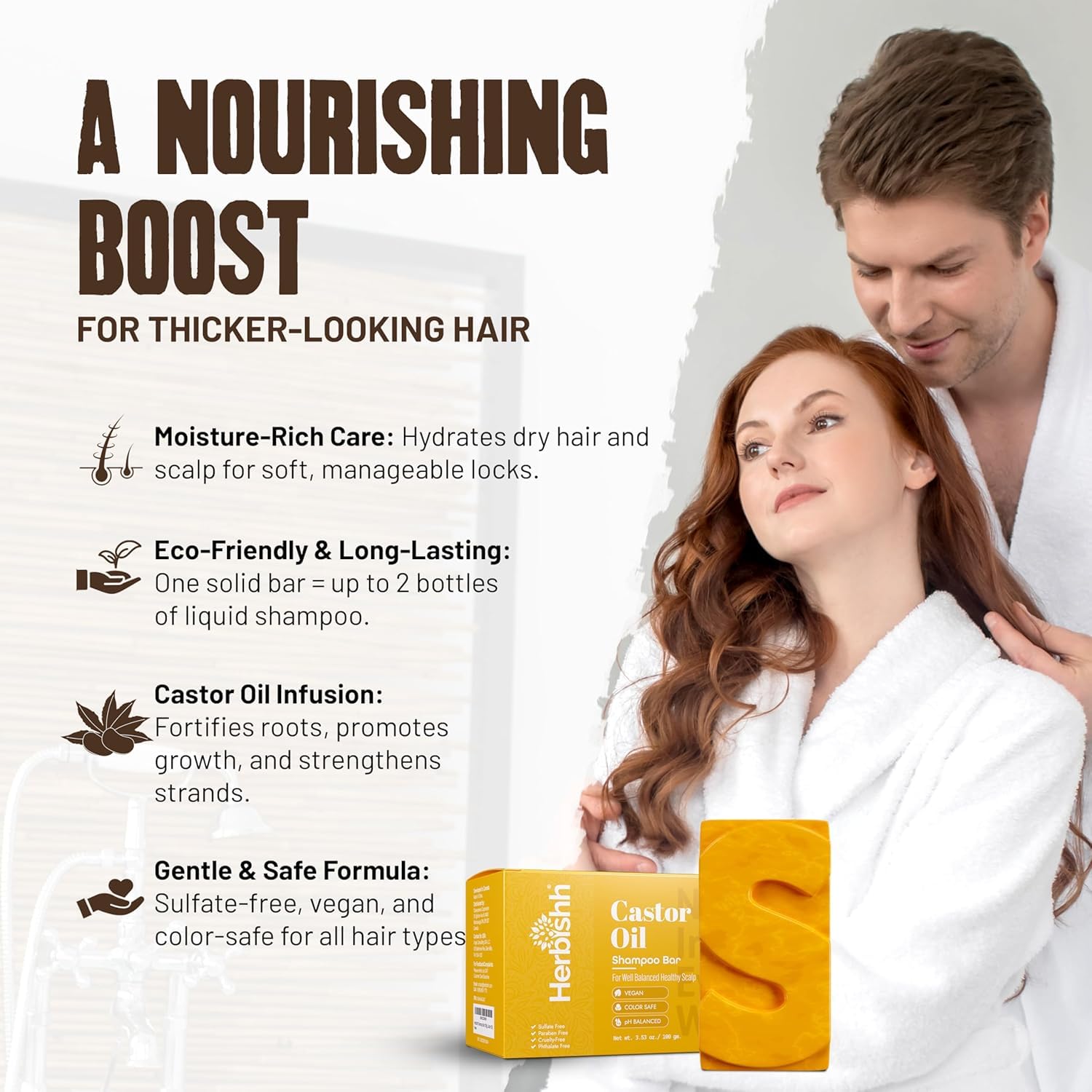 Herbishh Castor Oil Shampoo Bar – Nourishing Solid Shampoo for Hair Growth & Thinning Hair | Pack of 3