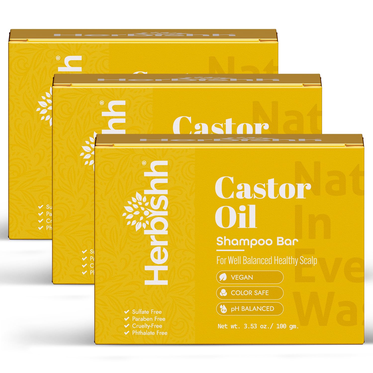 Herbishh Castor Oil Shampoo Bar – Nourishing Solid Shampoo for Hair Growth & Thinning Hair | Pack of 3