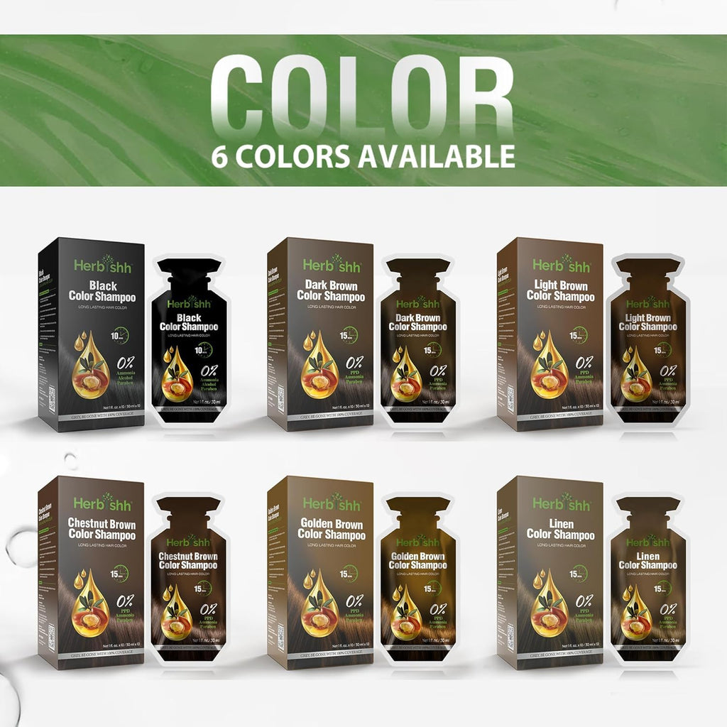 Herbishh Golden Brown Hair Shampoo – 3-in-1 Color & Gray Coverage, PPD-Free, 30ml x10
