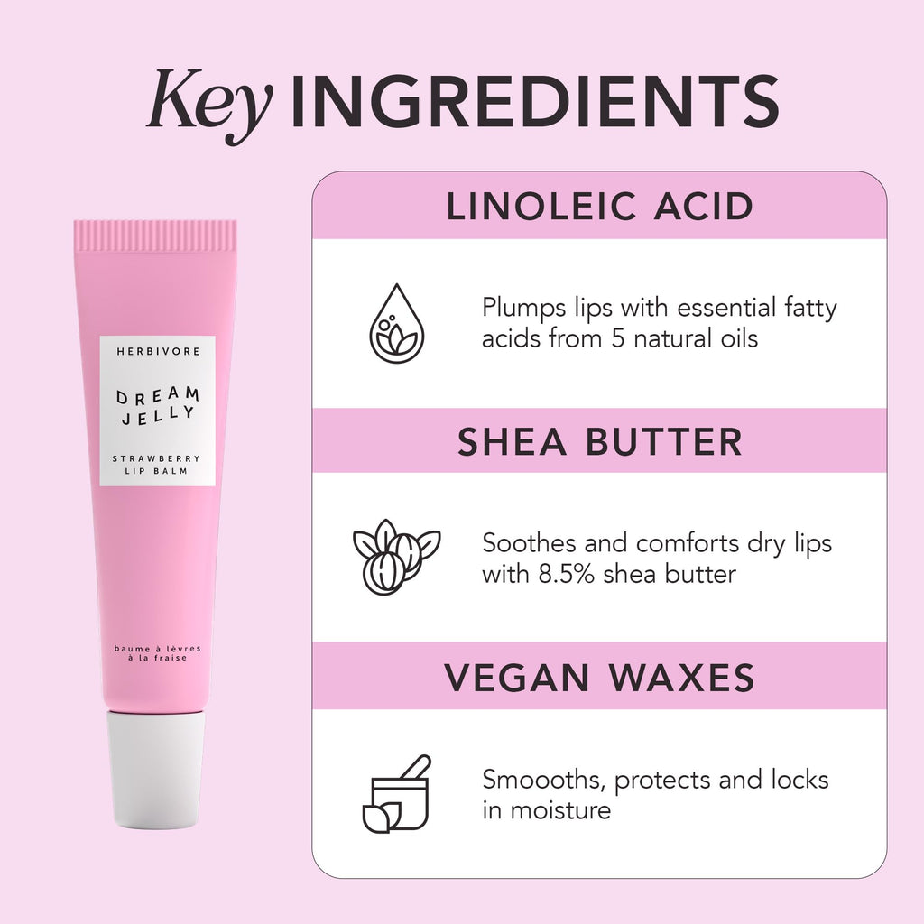 HERBIVORE Dream Jelly Multi-Oil Lip Balm – Hydration, Plumping & Strawberry Flavor | Vegan, Cruelty-Free