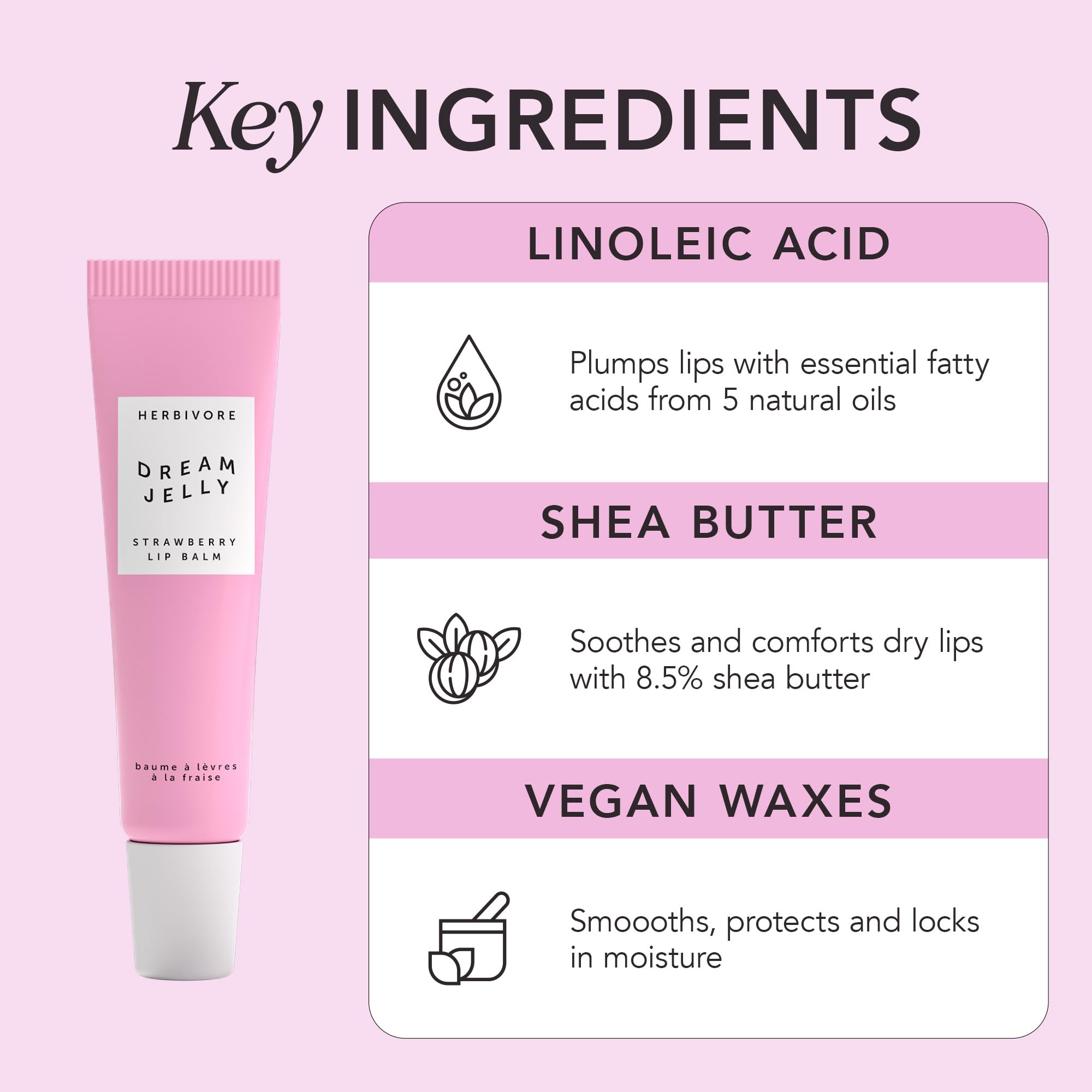 HERBIVORE Dream Jelly Multi-Oil Lip Balm – Hydration, Plumping & Strawberry Flavor | Vegan, Cruelty-Free