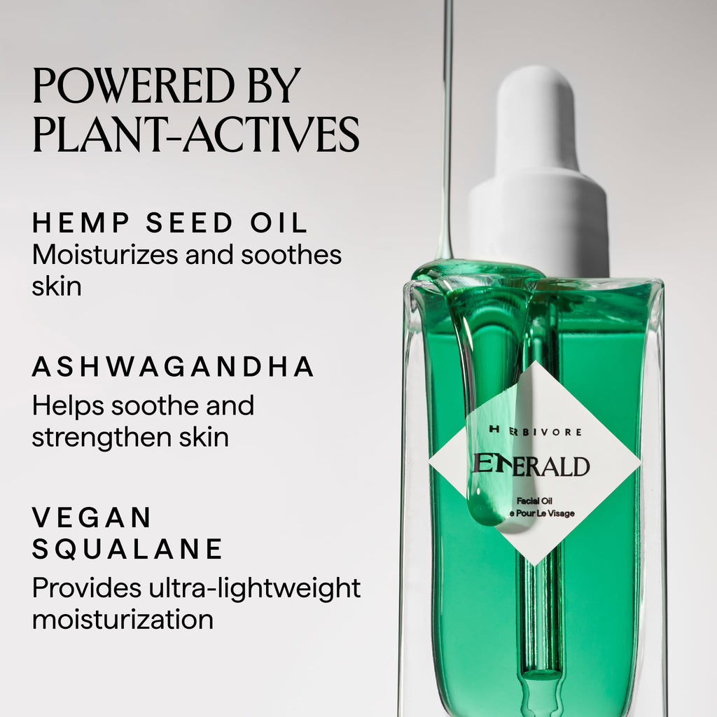 HERBIVORE Emerald Facial Oil | Calming Hydration with Hemp Seed, Ashwagandha & Squalane | 50 mL