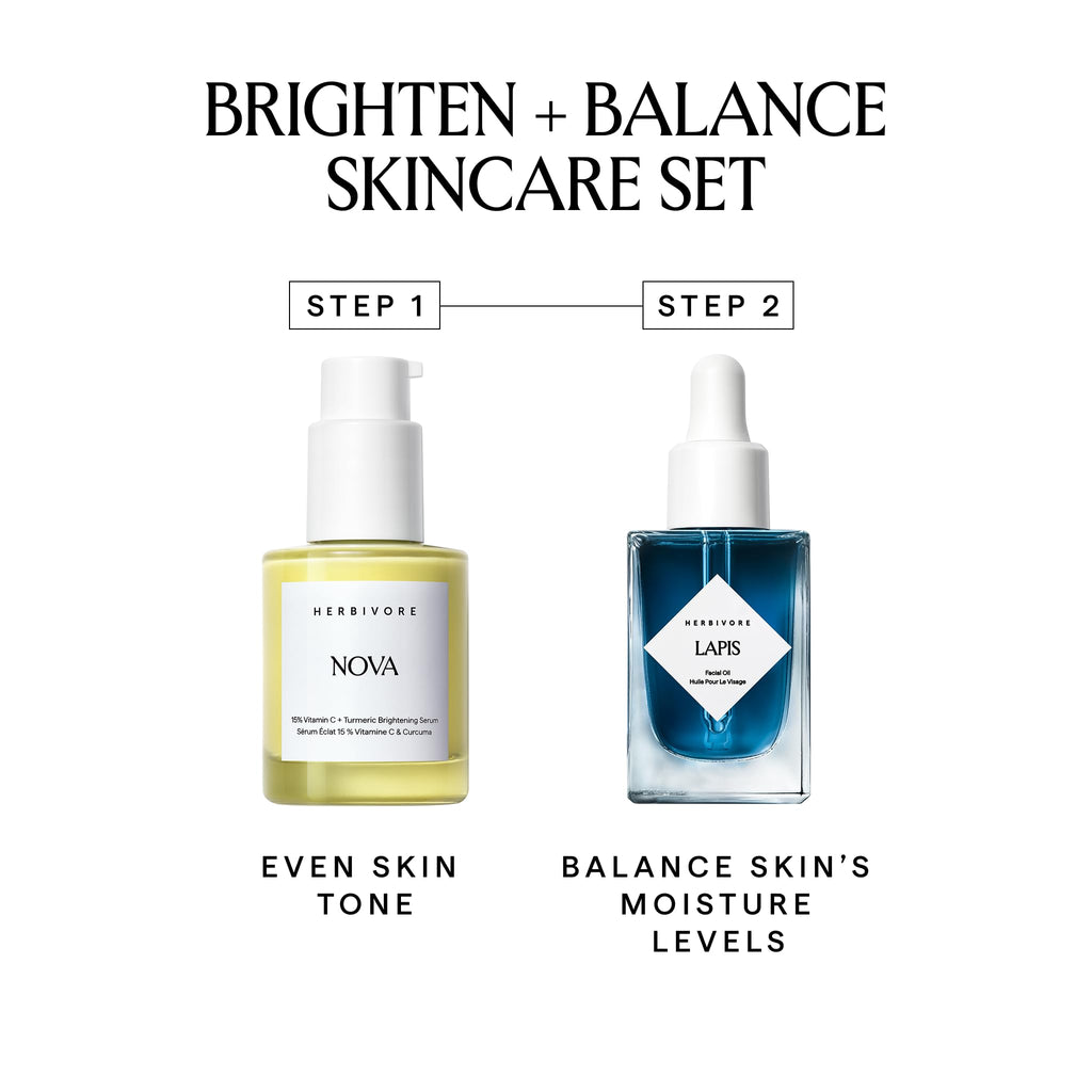 HERBIVORE Brighten + Balance Skincare Set – Nova Vitamin C Serum + Lapis Blue Tansy Oil
