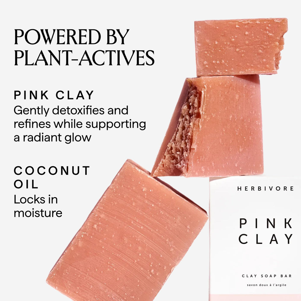 HERBIVORE Pink Clay Gentle Cleansing Bar Soap for Face & Body – Vegan, French Pink Clay, 4 oz (2 Pack)