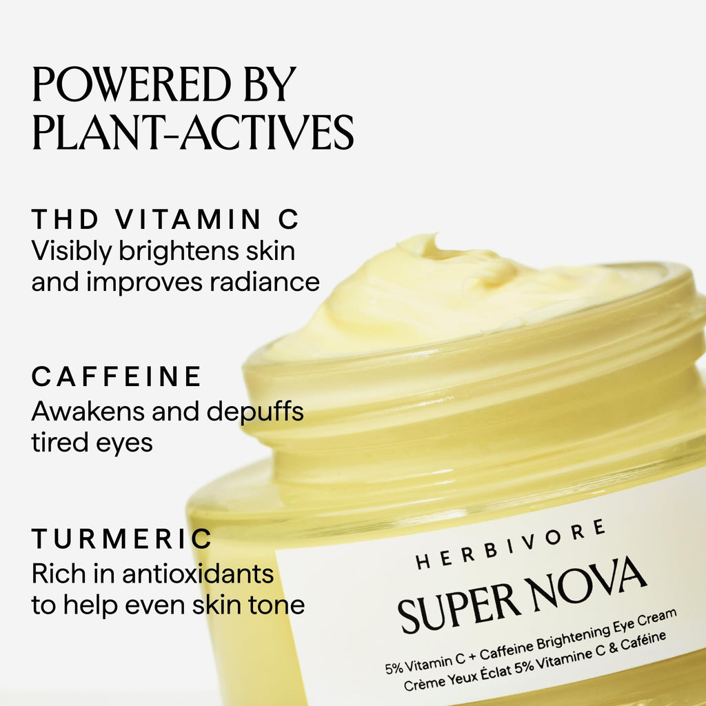 HERBIVORE Super Nova Eye Cream – 5% THD Vitamin C & Caffeine, Brightens & De-Puffs (15mL)