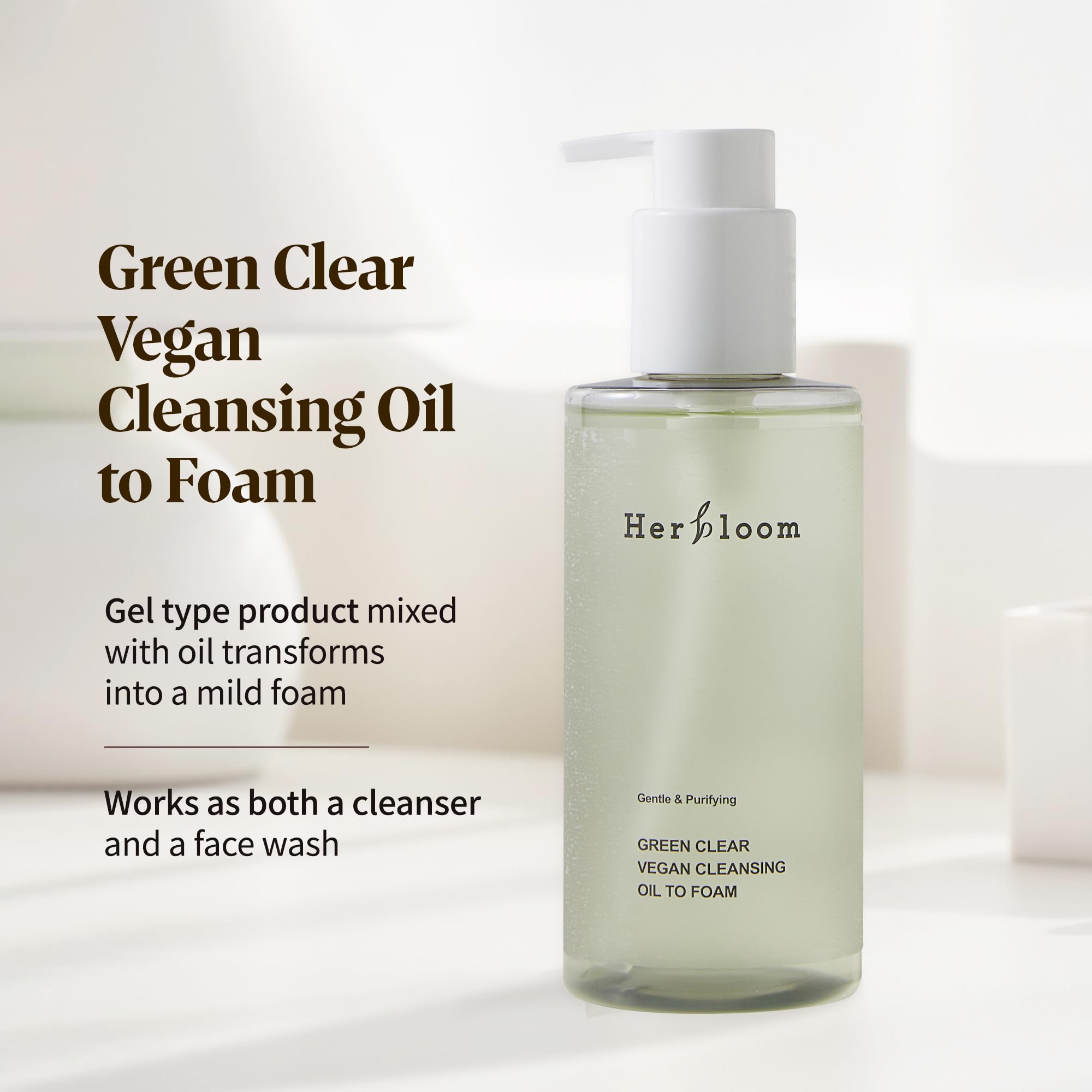 Herbloom Green Clear Vegan Cleansing Oil to Foam – pH-Balanced Korean Cleanser (6.76 fl oz)