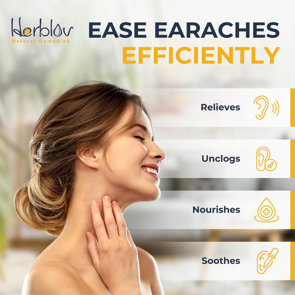 Herblov Organic Ear Oil | Natural Eardrops for Ear Health, Wax Removal & Swimmer's Ear