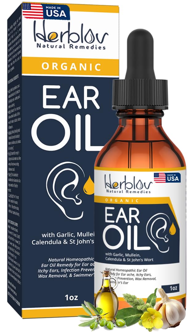 Herblov Organic Ear Oil | Natural Eardrops for Ear Health, Wax Removal & Swimmer's Ear