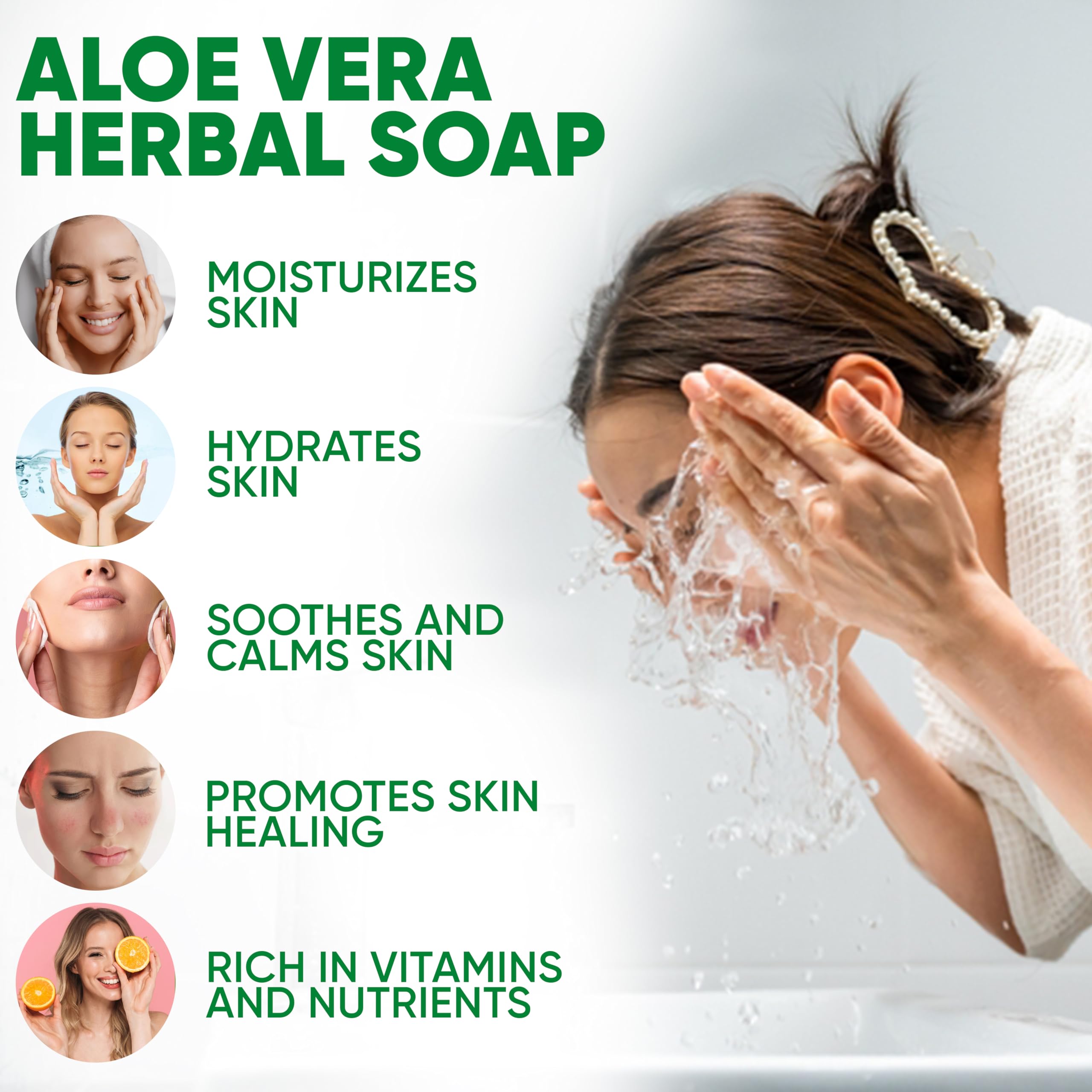 HERBOGANIC Aloe Vera Herbal Soap - Pack of 6 x 5oz Bars for All Skin Types