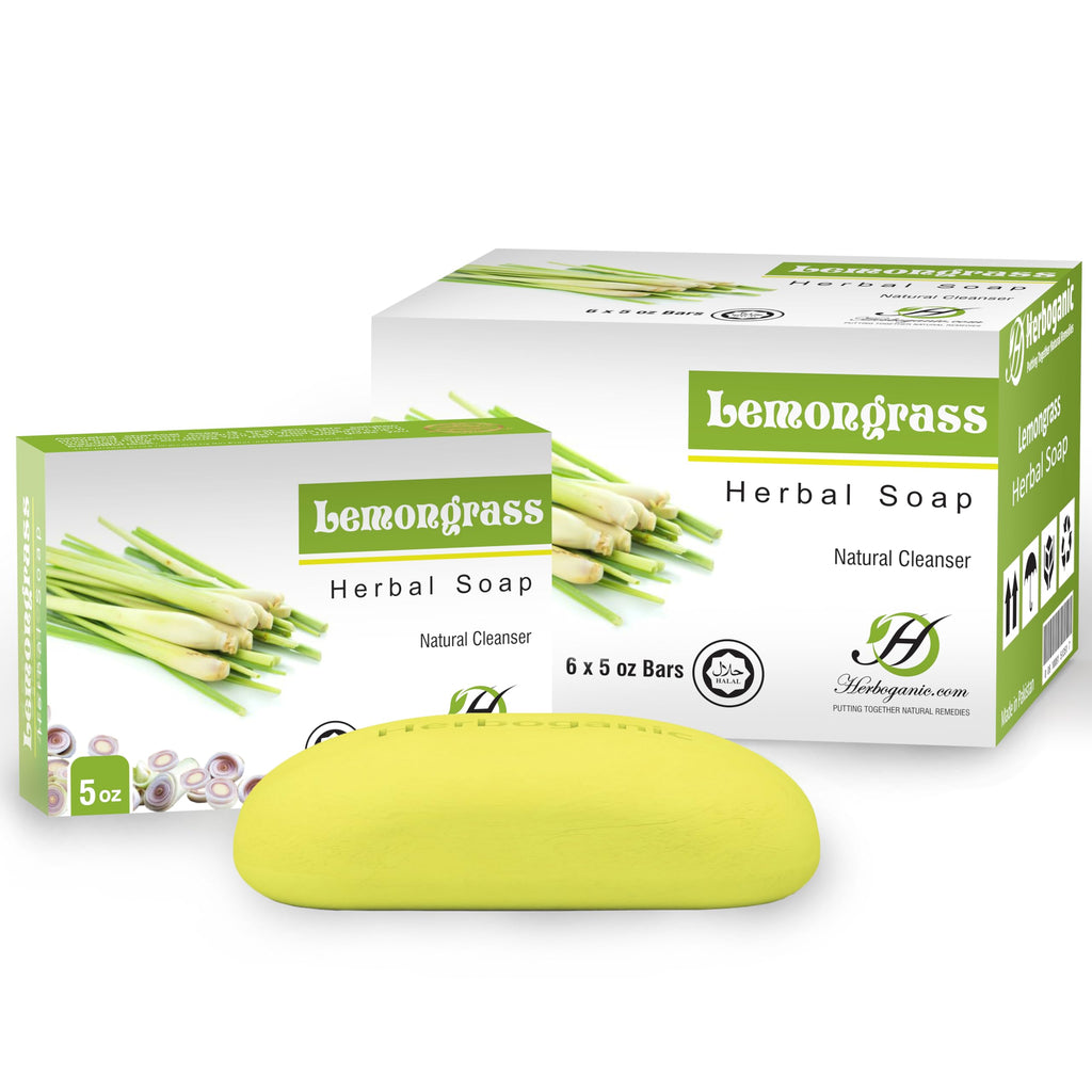 HERBOGANIC Lemongrass Herbal Soap — 6 x 5oz Bars for Refreshed, Nourished Skin