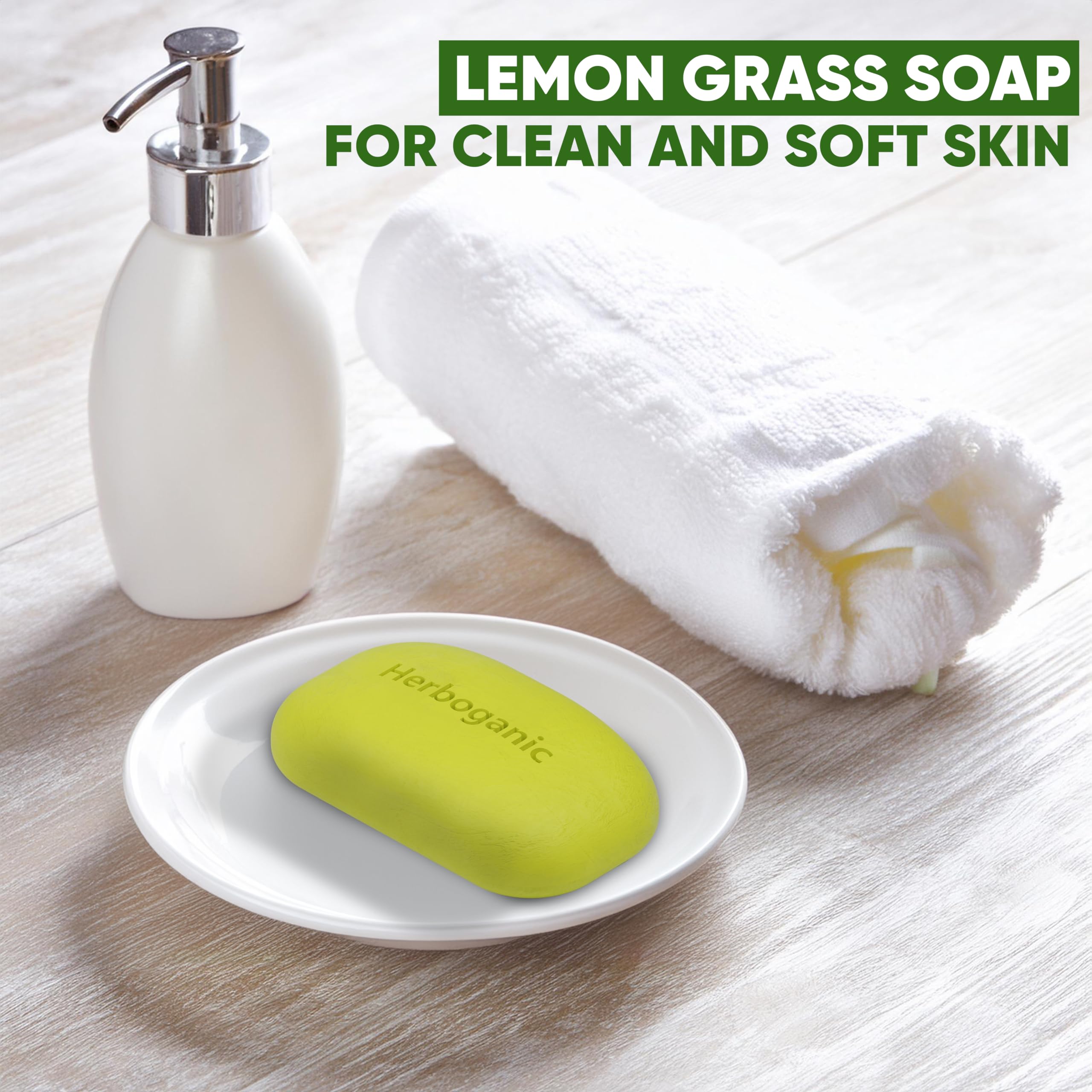 HERBOGANIC Lemongrass Herbal Soap — 6 x 5oz Bars for Refreshed, Nourished Skin