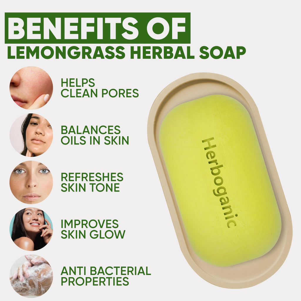 HERBOGANIC Lemongrass Herbal Soap — 6 x 5oz Bars for Refreshed, Nourished Skin