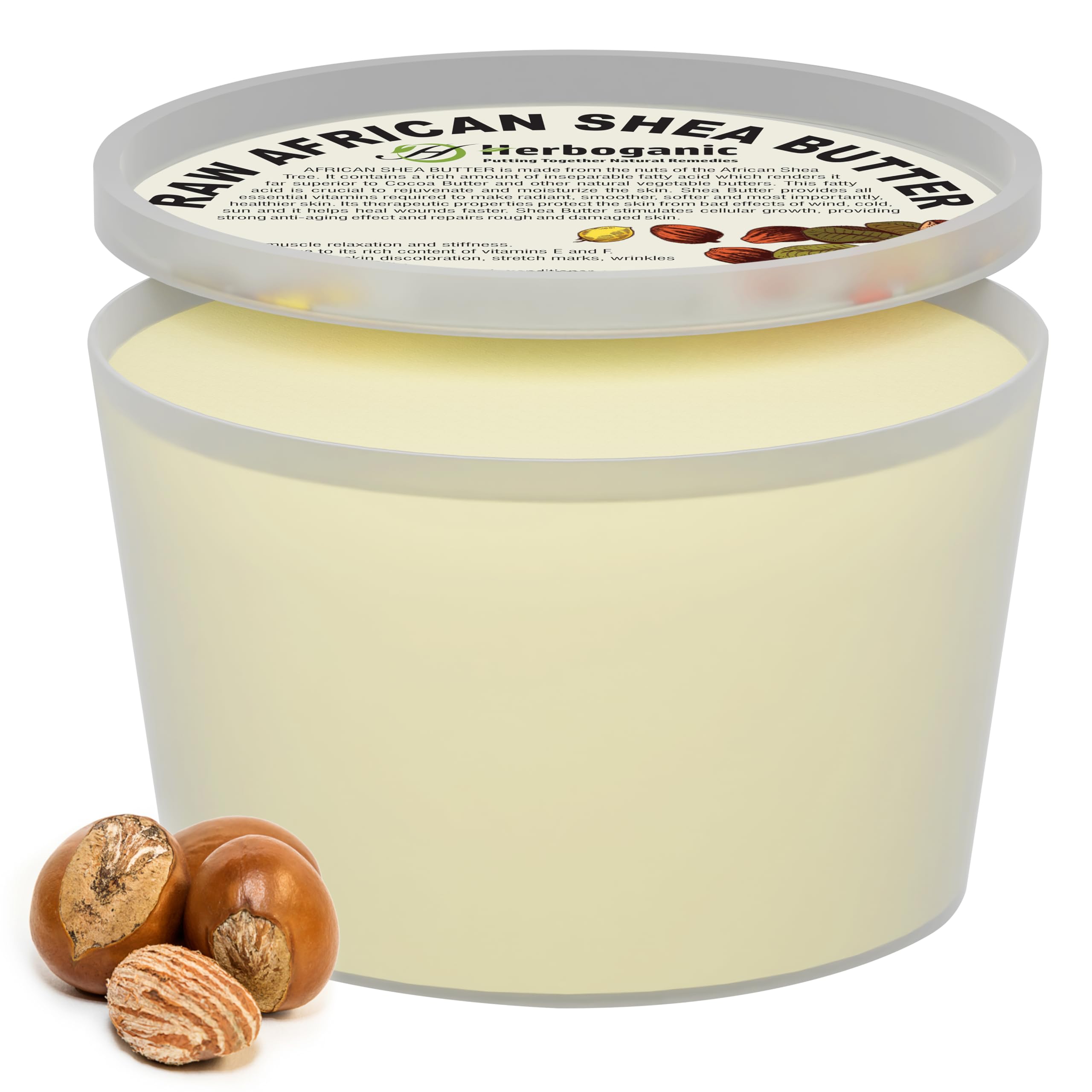 HERBOGANIC Pure Raw African Shea Butter - 32 oz, Ivory Color, Unrefined & Non-GMO