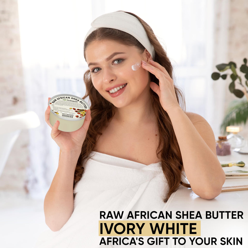 HERBOGANIC Pure Raw African Shea Butter - 32 oz, Ivory Color, Unrefined & Non-GMO