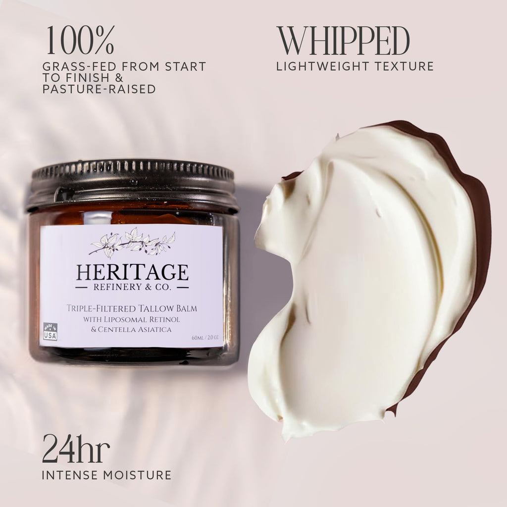 Heritage Refinery & Co. Whipped Beef Tallow with Retinol & Centella – USA Made, 2 Oz