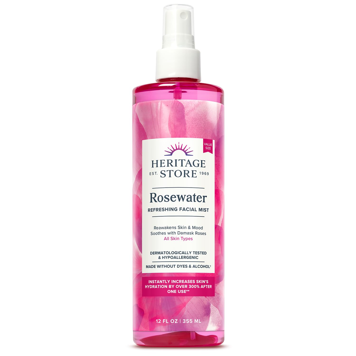 HERITAGE STORE Rosewater Face Mist with Damask Rose – Hydrating, Alcohol-Free, Vegan, 12oz