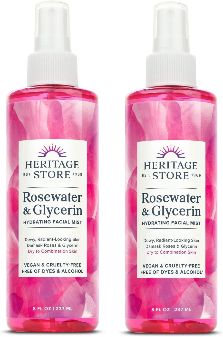 HERITAGE STORE Rosewater & Glycerin 2-Pack | Hydrating Facial Mist for Dry/Combination Skin