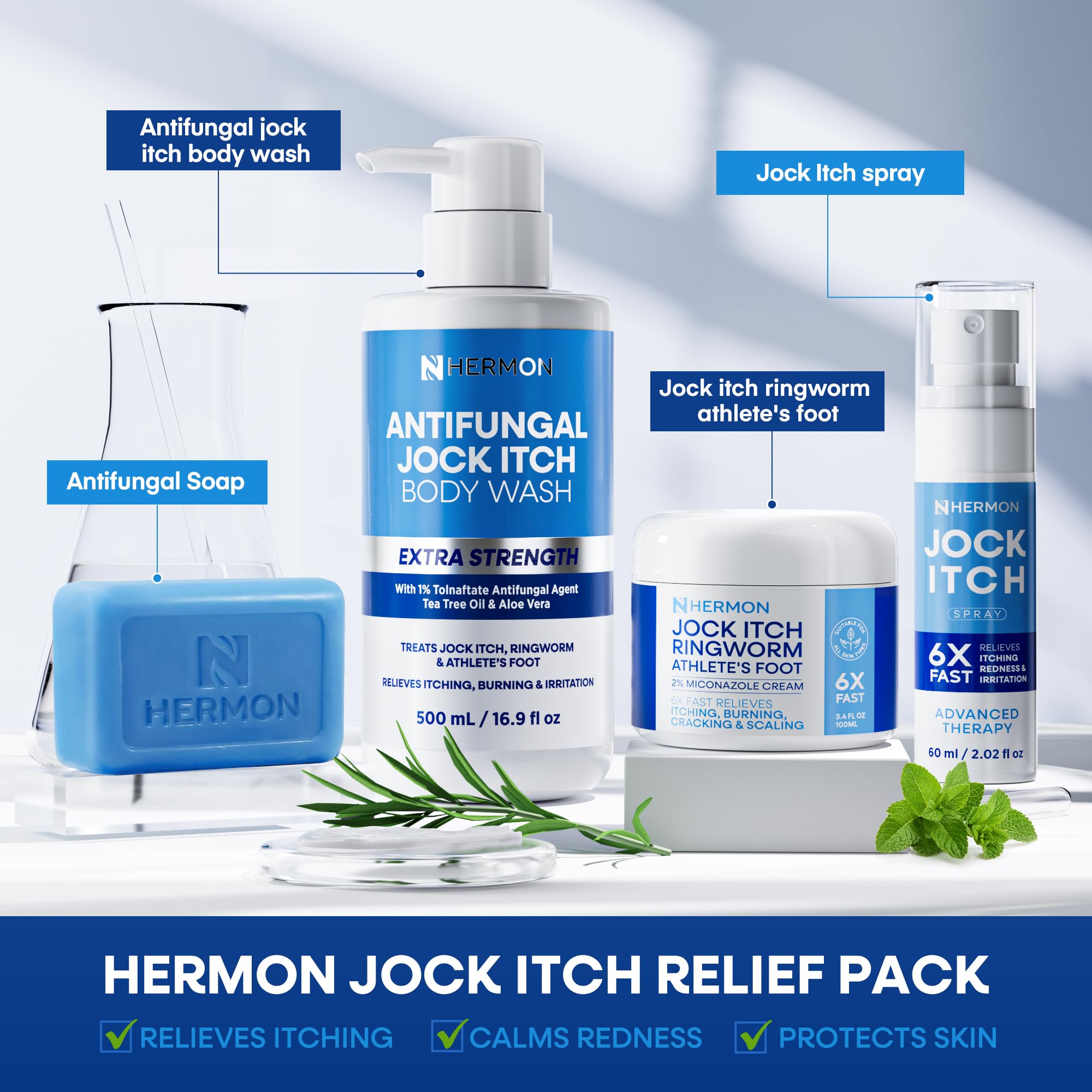 Hermon Antifungal Body Wash – Tea Tree Oil + Tolnaftate 1% for Jock Itch, Ringworm, Athlete's Foot