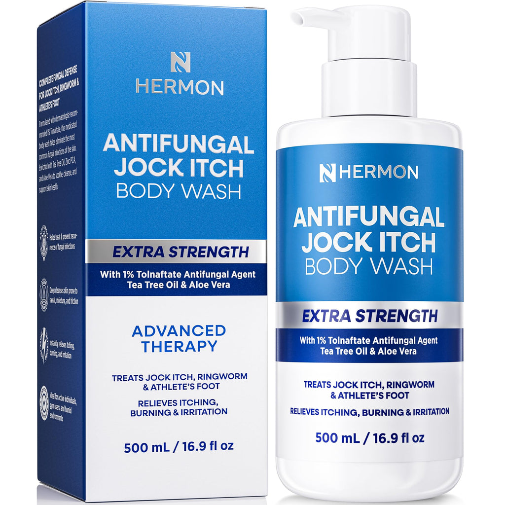 Hermon Antifungal Body Wash – Tea Tree Oil + Tolnaftate 1% for Jock Itch, Ringworm, Athlete's Foot