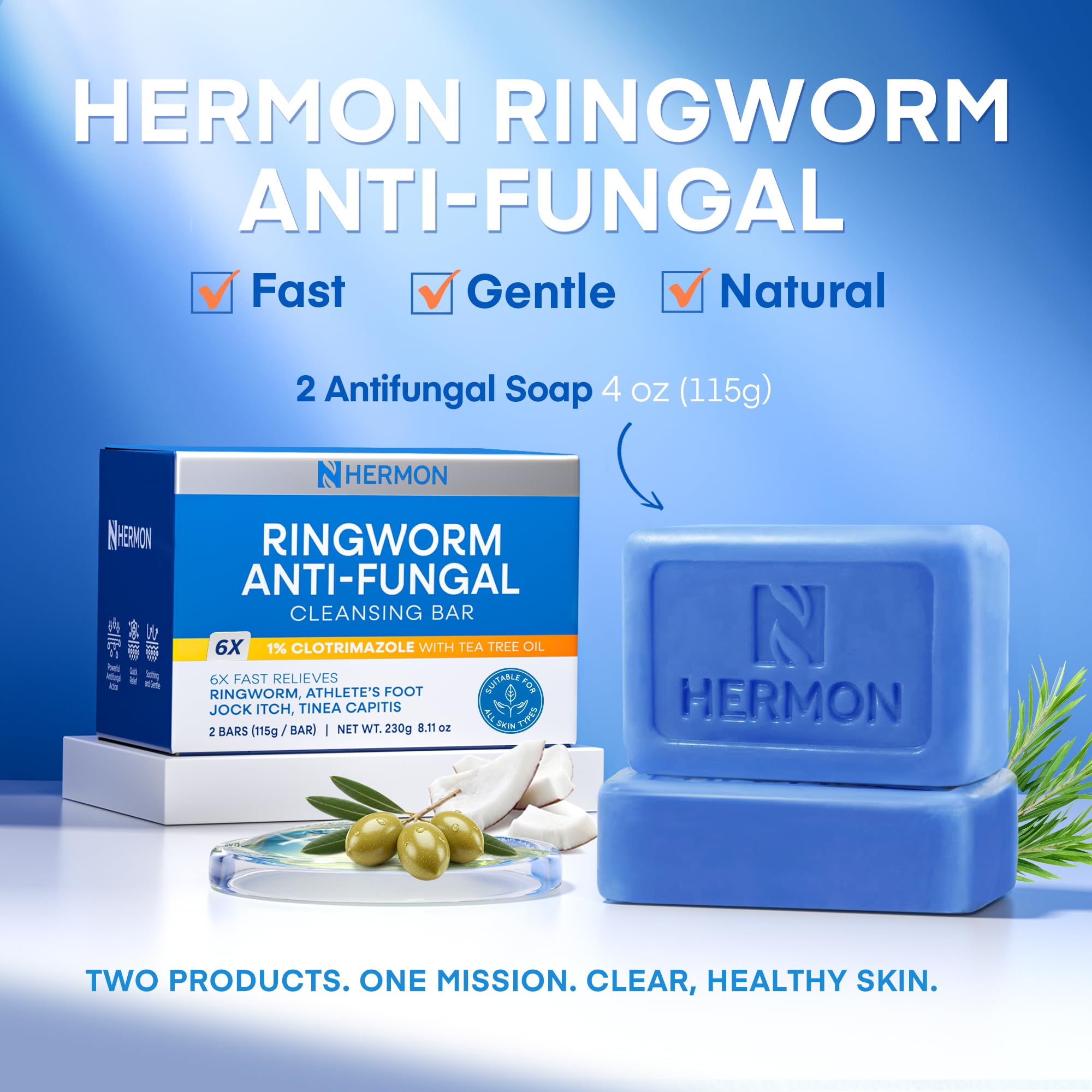 Hermon Antifungal Cleansing Soap – Ringworm Care (Tea Tree & Sulfur) 2-Pack