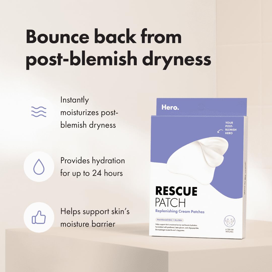 HERO COSMETICS Rescue Patch – Moisturizing Cream Patch for Post-Blemish Skin | Instant Moisture & 24h Hydration | Dermatologist-Tested