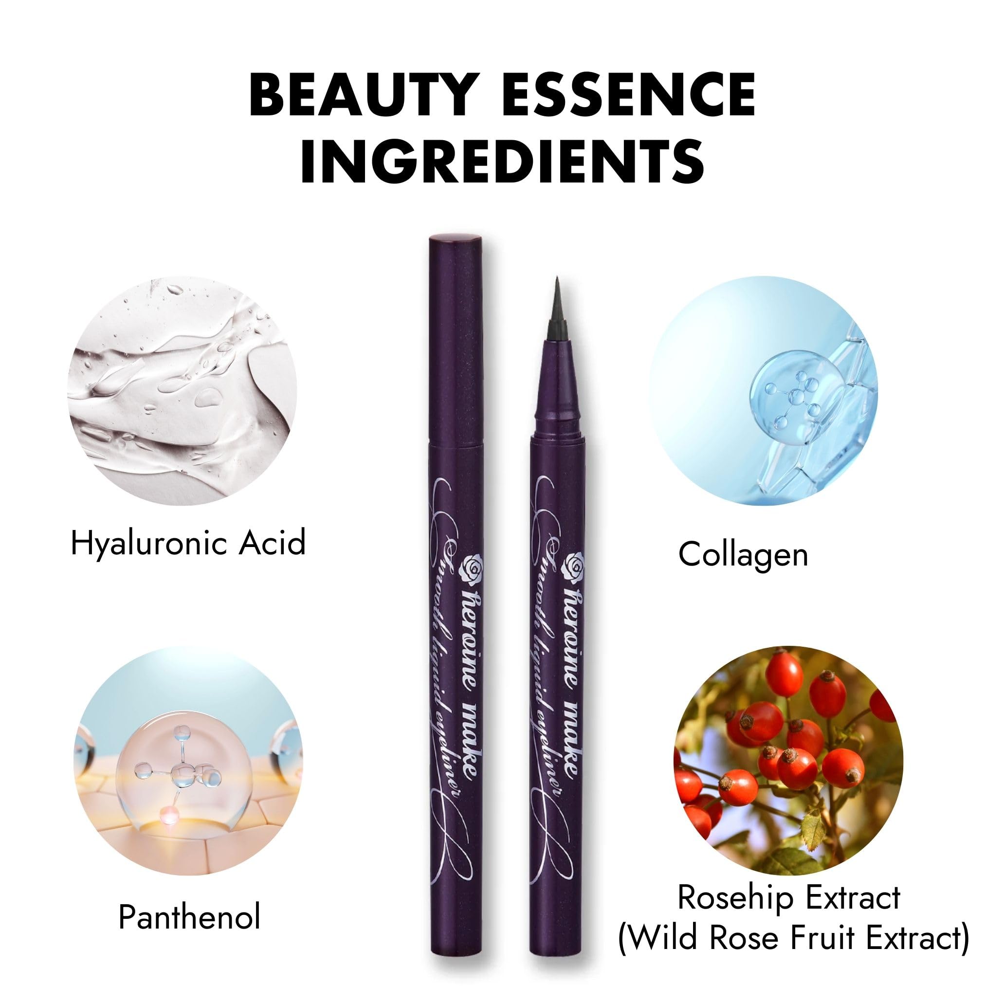 Heroine Make by KISSME Waterproof Eyeliner – Ultra-Fine 0.1mm Tip, Hypoallergenic, Long-Wear Jet Black (Made in Japan)