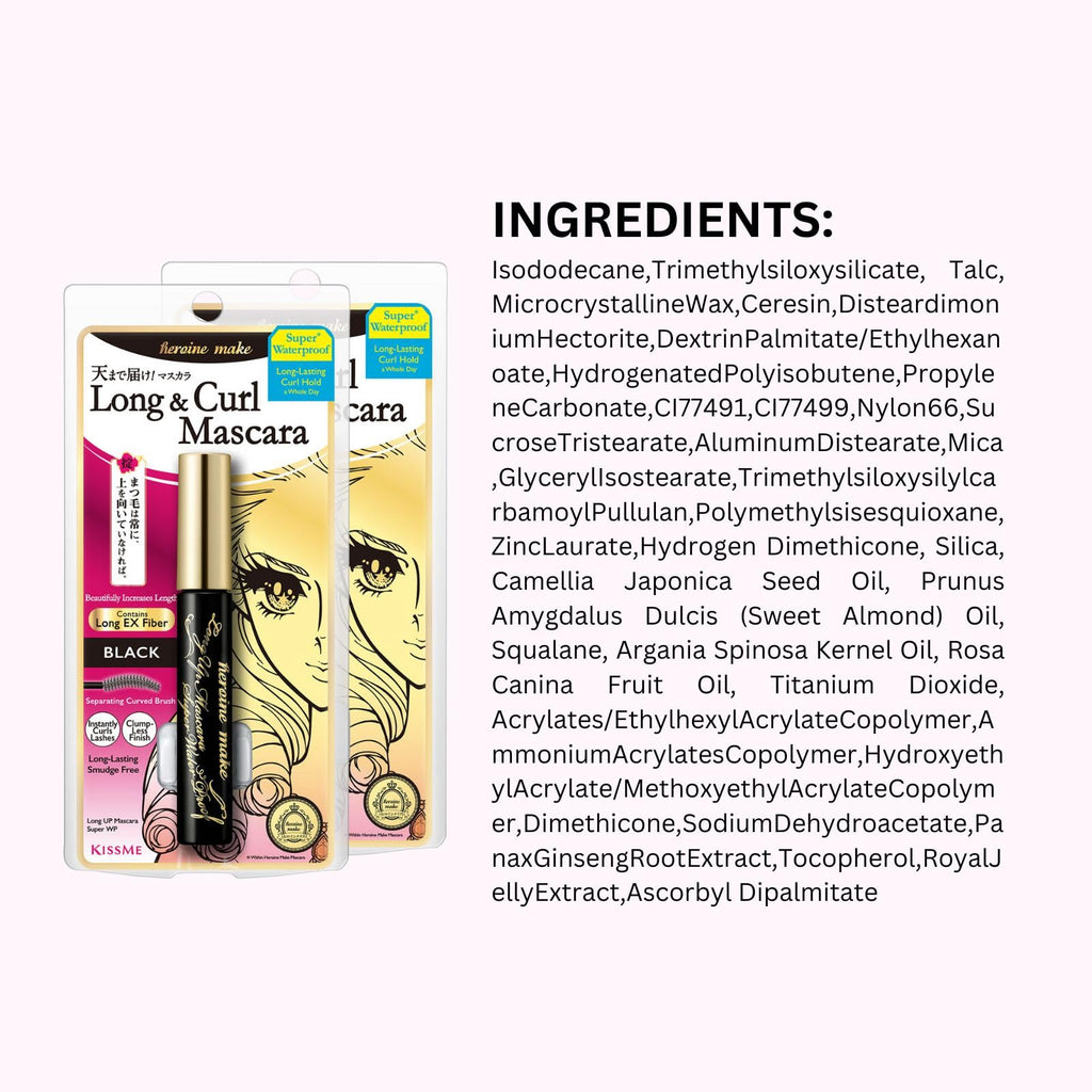 Heroine Make Mascara Black — Waterproof 5mm Long-Fiber for Length & Volume, Made in Japan