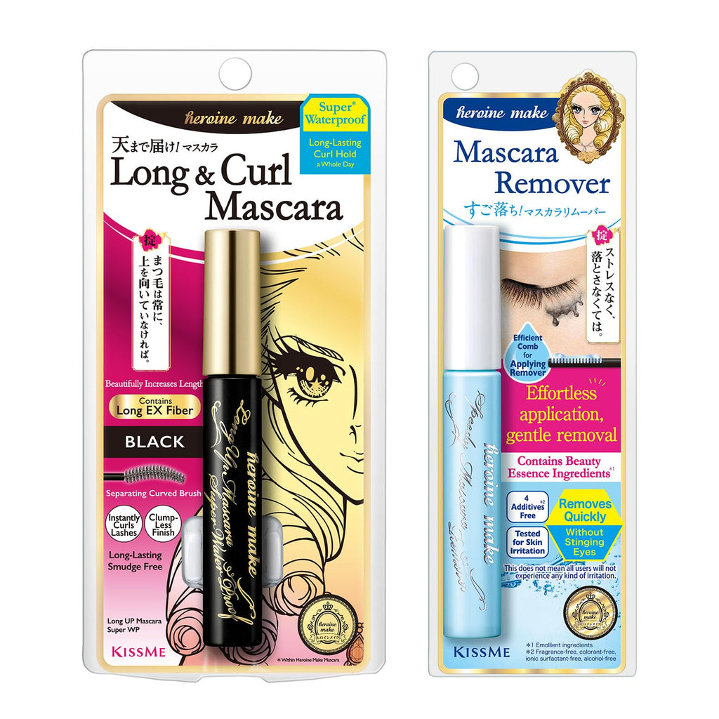 Heroine Make by KISSME Waterproof Mascara Black — Long & Curl Defining Fiber + Oil-Free Remover (2 Set)