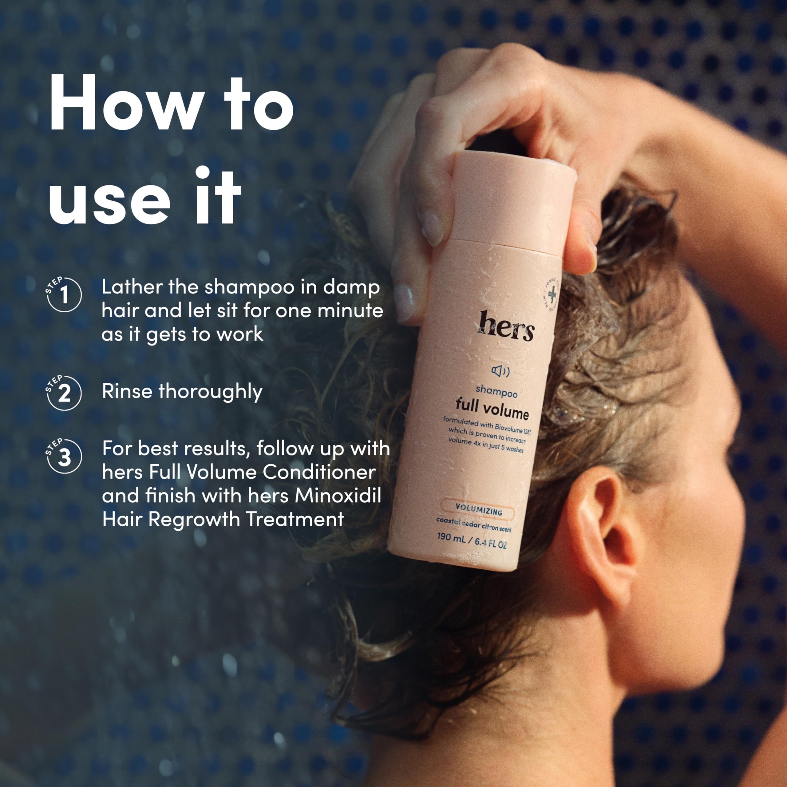 hers Full Volume Shampoo – Rice Protein & Biotin Formula for Fine Hair | Daily Volumizing Shampoo with Coastal Cedar Citron Scent – 6.4 fl oz, 2 Pack