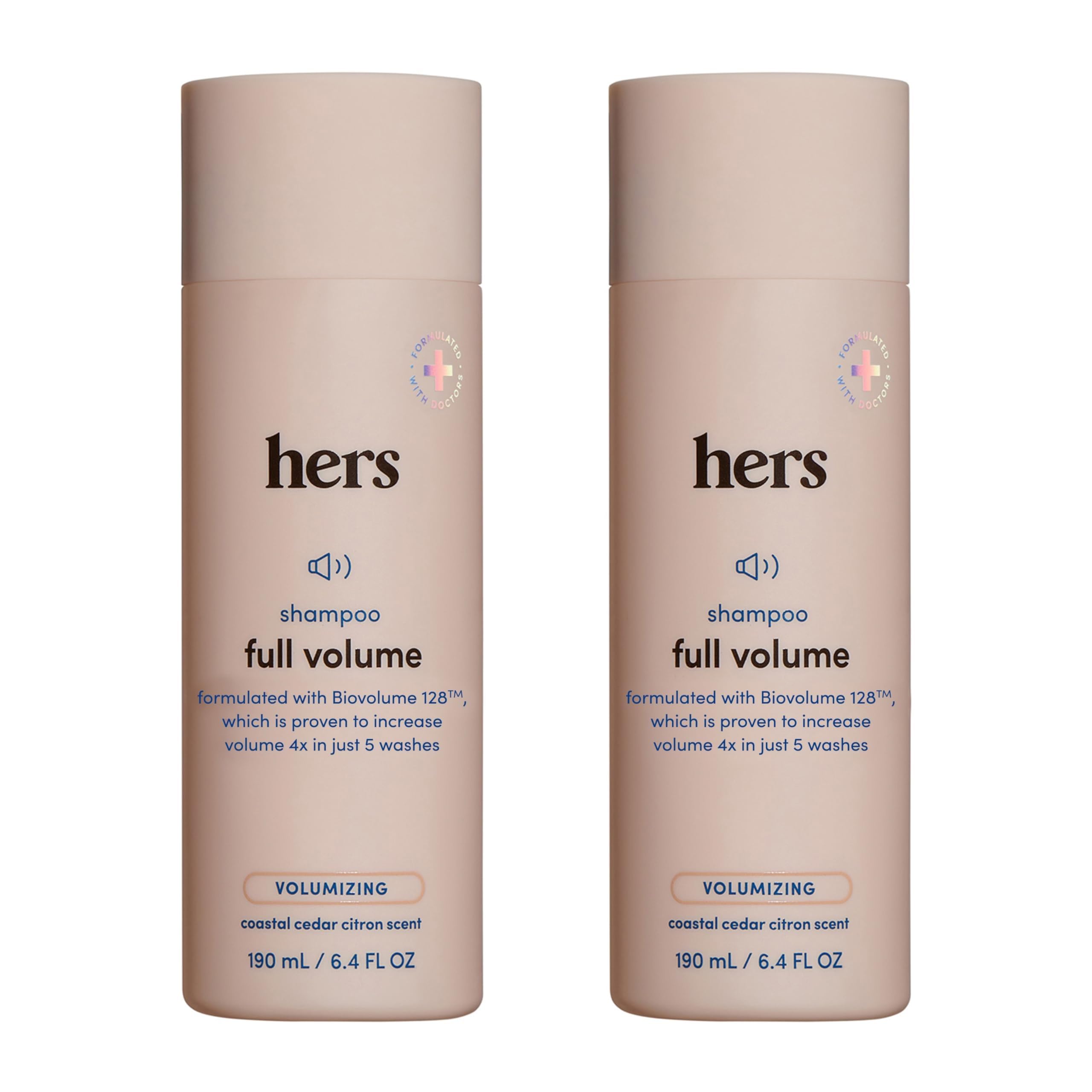 hers Full Volume Shampoo – Rice Protein & Biotin Formula for Fine Hair | Daily Volumizing Shampoo with Coastal Cedar Citron Scent – 6.4 fl oz, 2 Pack